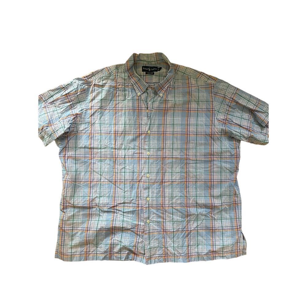 Ralph Lauren Bob Camp short sleeve button up‎ shirt blue green extra large  XXL